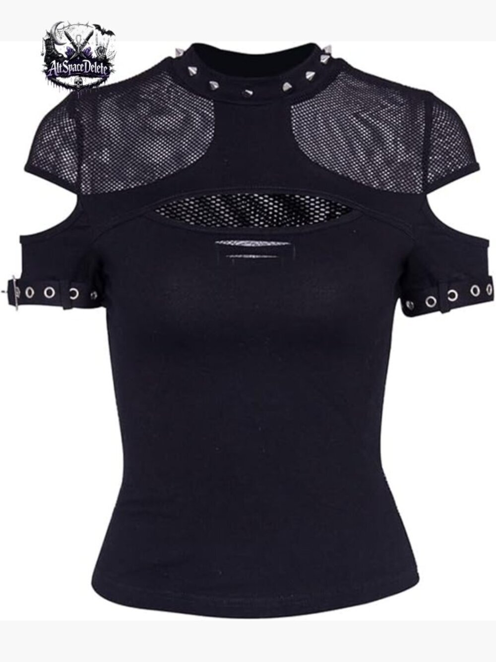 Slim Fit Crop Top Hollow Out Mesh Gothic Punk Y2K Tee Short Sleeve